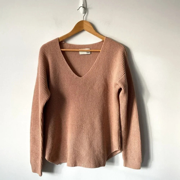 Aritzia Wilfred Free Wolter 100% Merino Wool Waffle Knit Sweater Camel Sz Medium - Picture 2 of 7